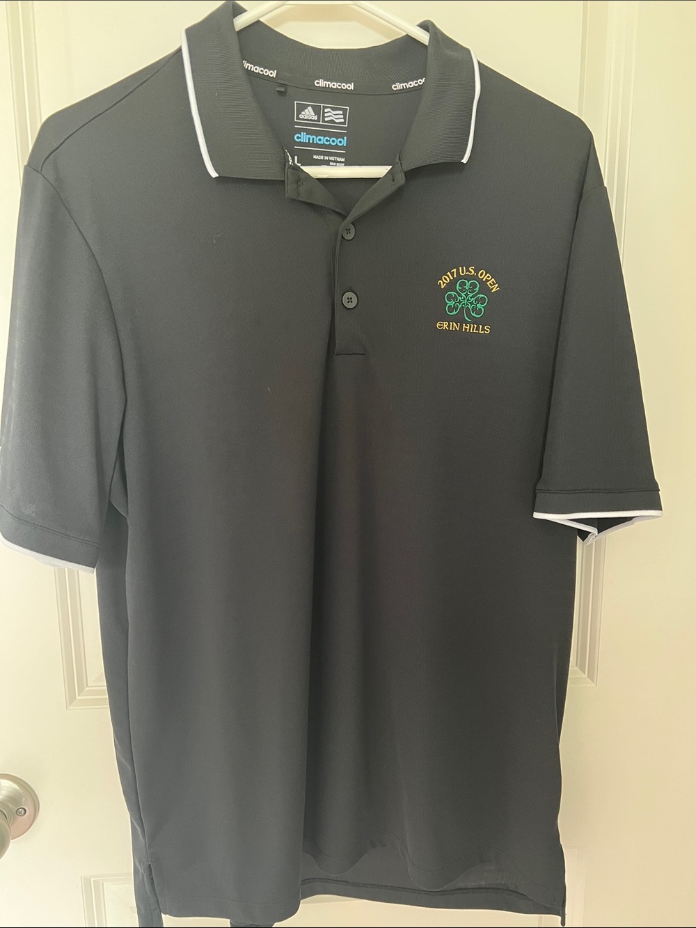 adidas Black Polo with Green & Yellow U.S. Open Crest